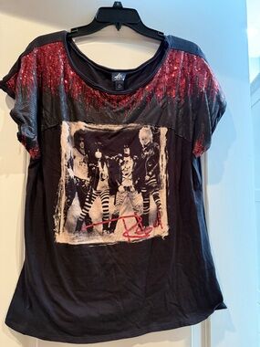 Authentic Icon Girls Black Short-Sleeve Tee with Red Sequin Yoke